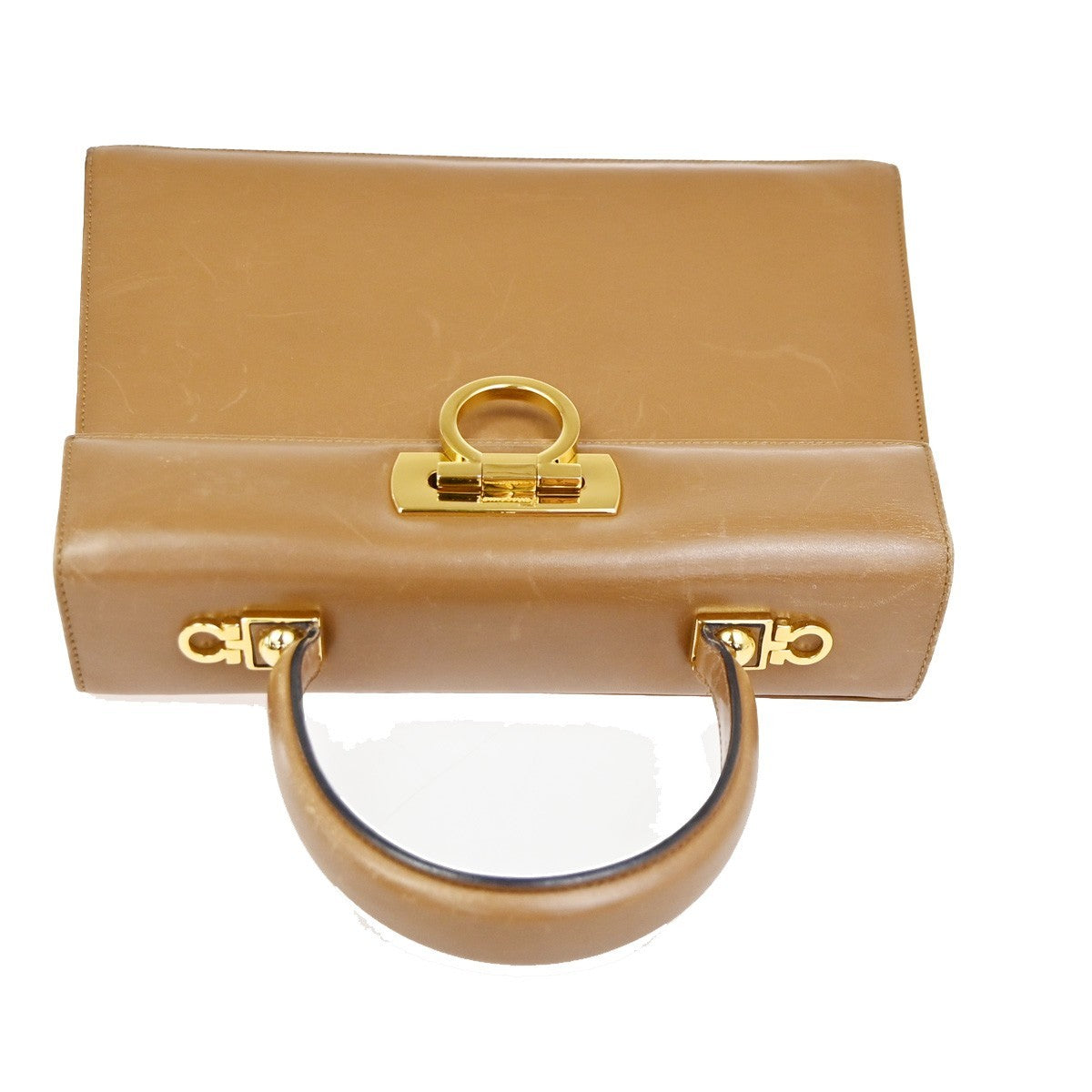 Salvatore Ferragamo Gancini Top Handle Bag Leather Brown GHW Italy 61CA782