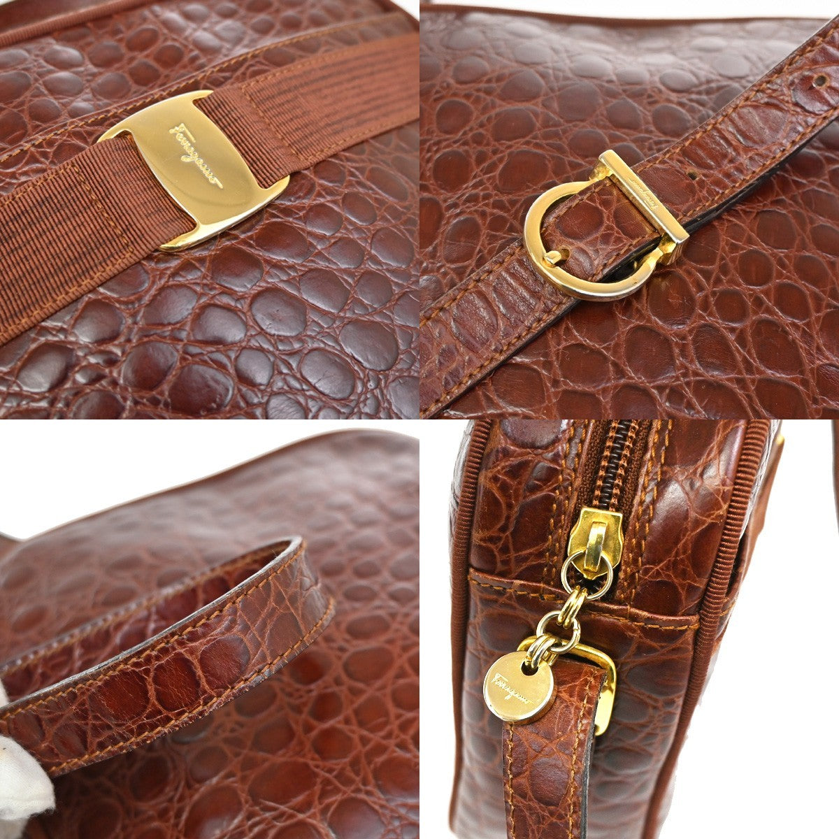 SALVATORE Ferragamo Vara Crossbody Shoulder Bag Embossing Leather Brown 67KP169