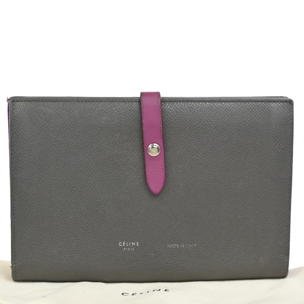 CELINE Logo Strap Bifold Long Wallet Purse Leather Pink Gray Italy SHW 02KD009