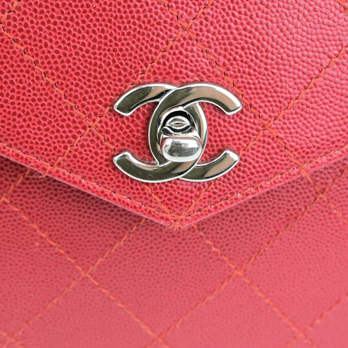 CHANEL CC Matelasse Hand Bag Grained Calfskin Leather Red SHW Vintage 626RK692