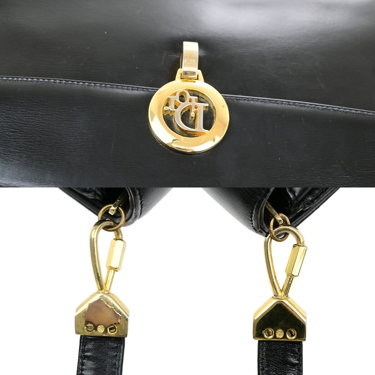 CHRISTIAN DIOR Logo Shoulder Bag Leather Black GHW 33ED426