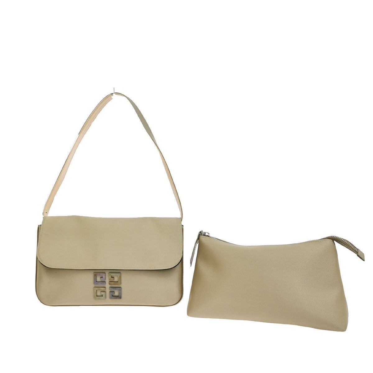 GIVENCHY 4G Logo  Hand Bag With Pouch Nylon Leather Beige SHW Japan 06CA843