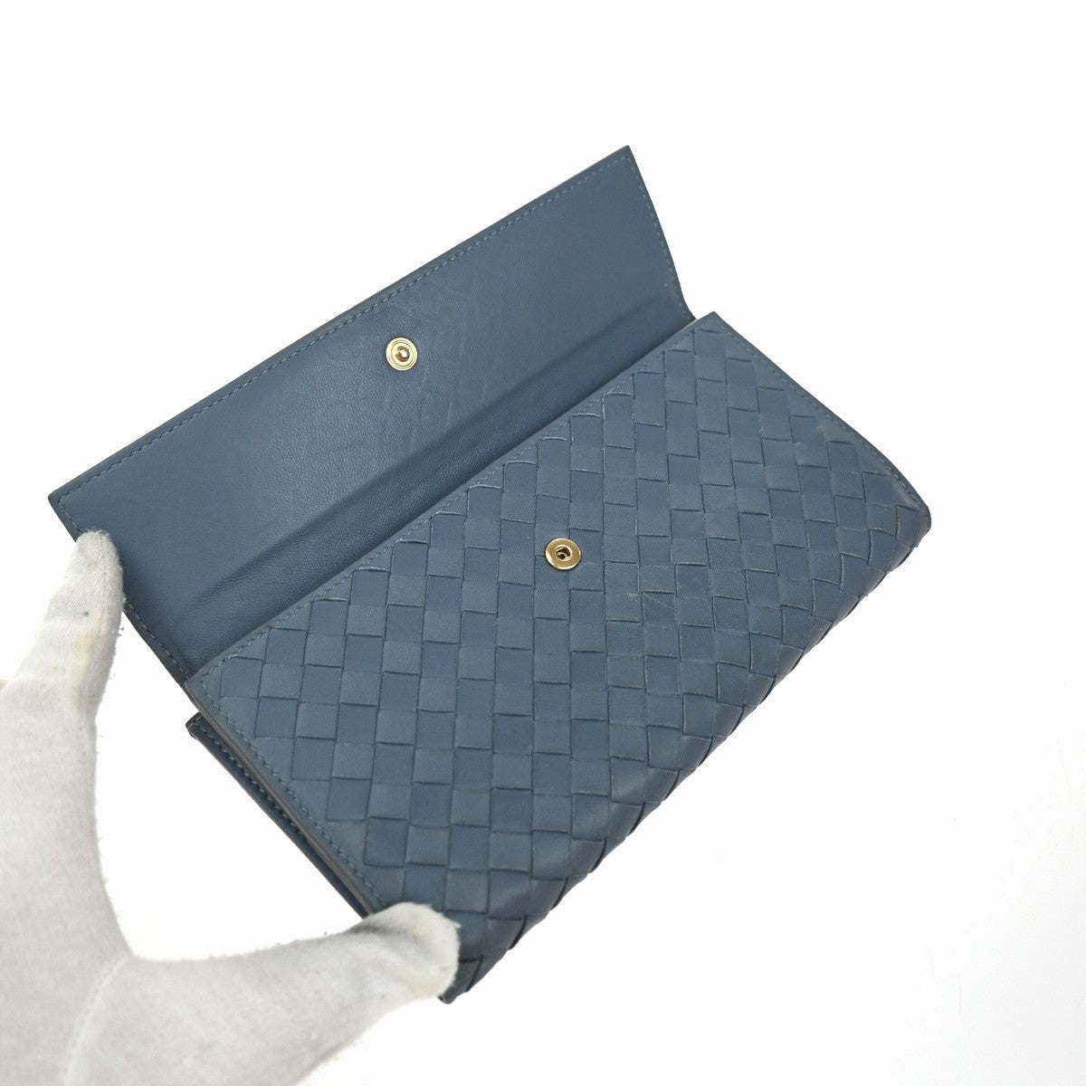BOTTEGA VENETA Logo Intrecciato Long Bifold Wallet Leather Blue 67KP374