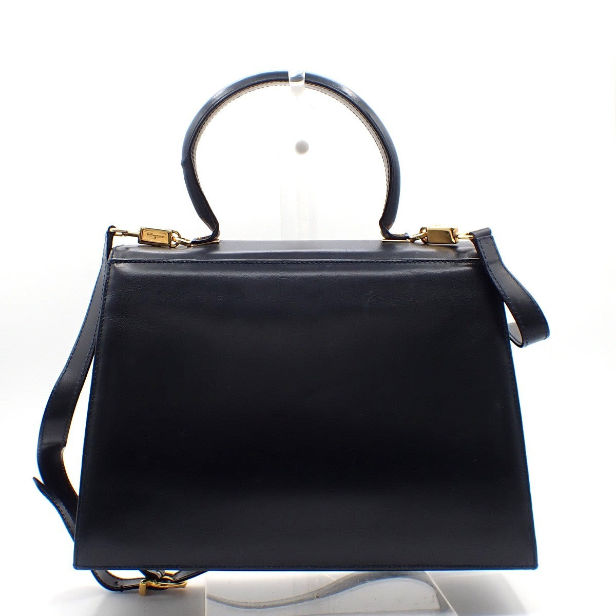 SALVATORE FERRAGAMO Gancini 2Way Shoulder Hand Bag Leather Navy Blue GHW 61AA155