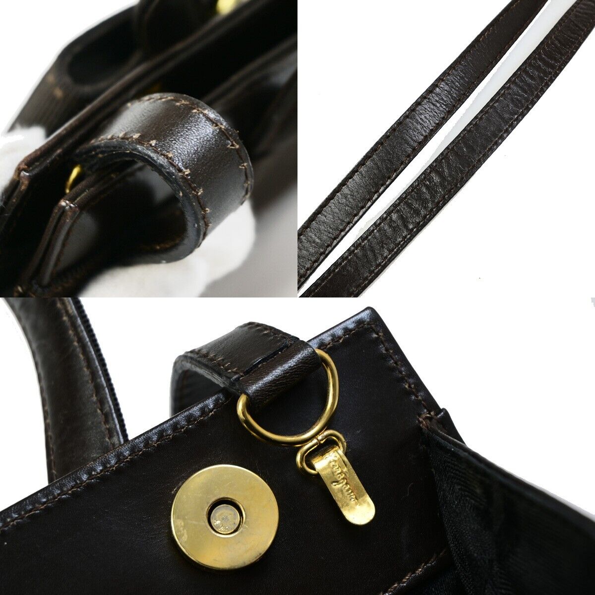 SALVATORE FERRAGAMO Logo Vara 2Way Shoulder Hand Bag Leather Brown Italy 65EB118