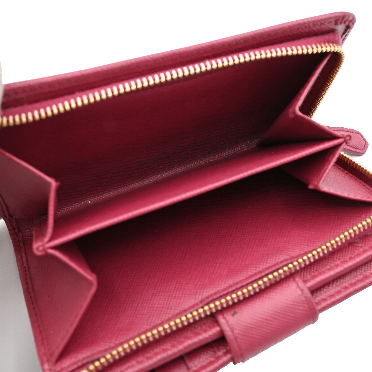 PRADA Logo Saffiano Bifold Wallet Purse Ibisco Pink GHW 69YE529