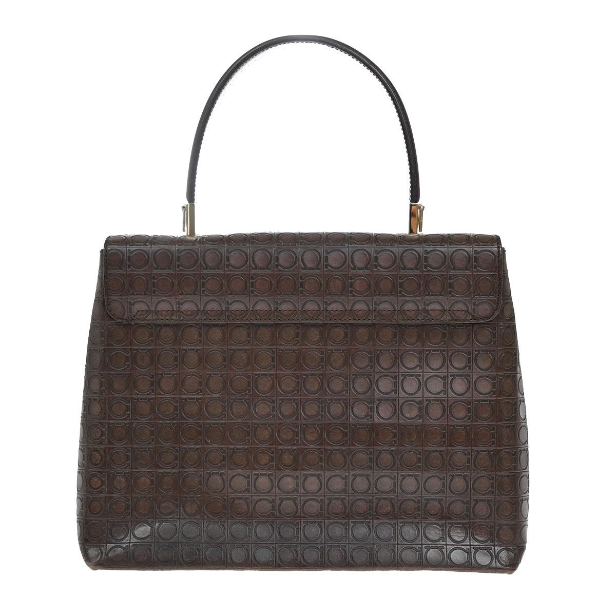 SALVATORE FERRAGAMO Logo Gancini Hand Bag Embossing Leather Brown GHW 31KA784