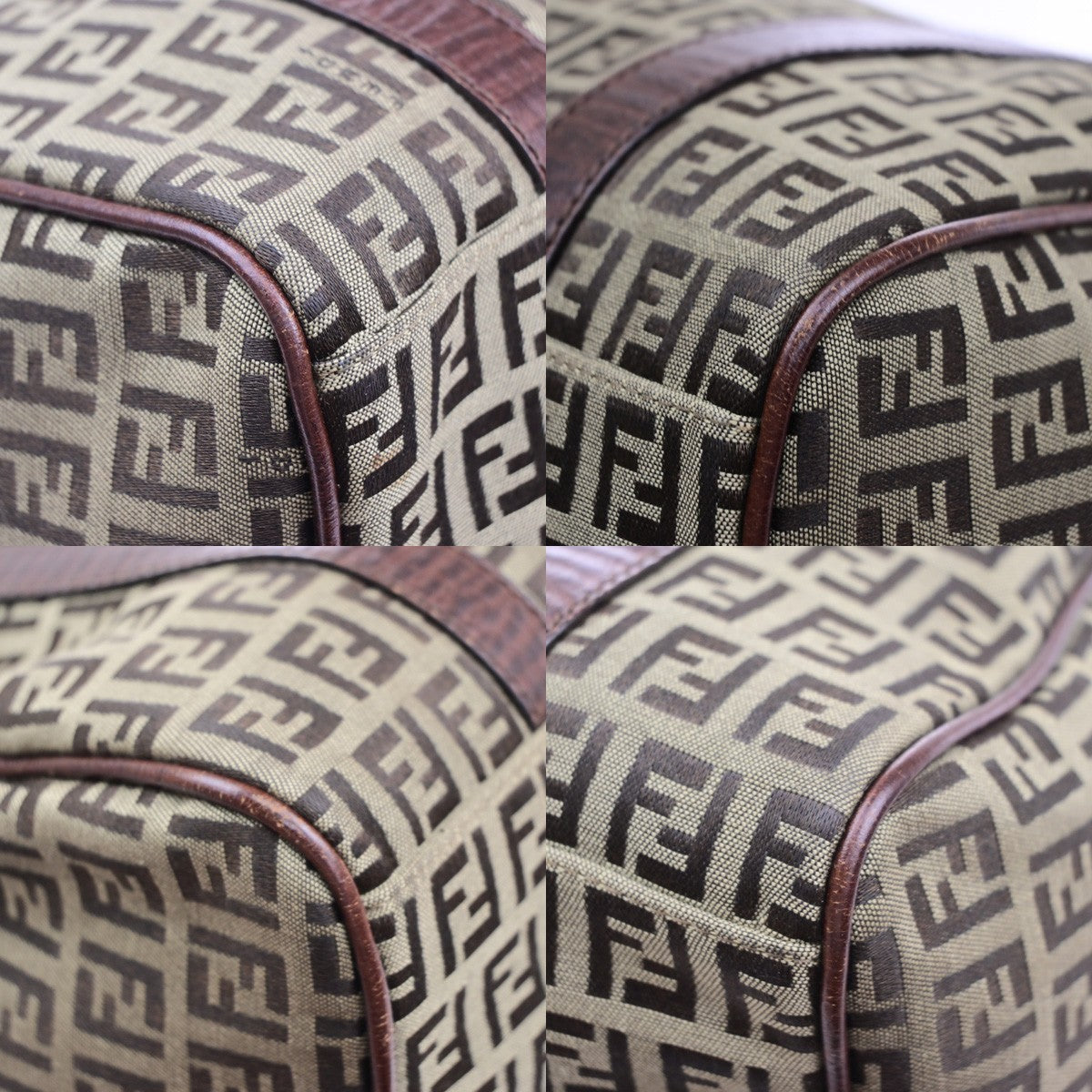 FENDI Logo Zucchino Mini Boston Hand Bag Canvas Leather Brown GHW Italy 79MA718