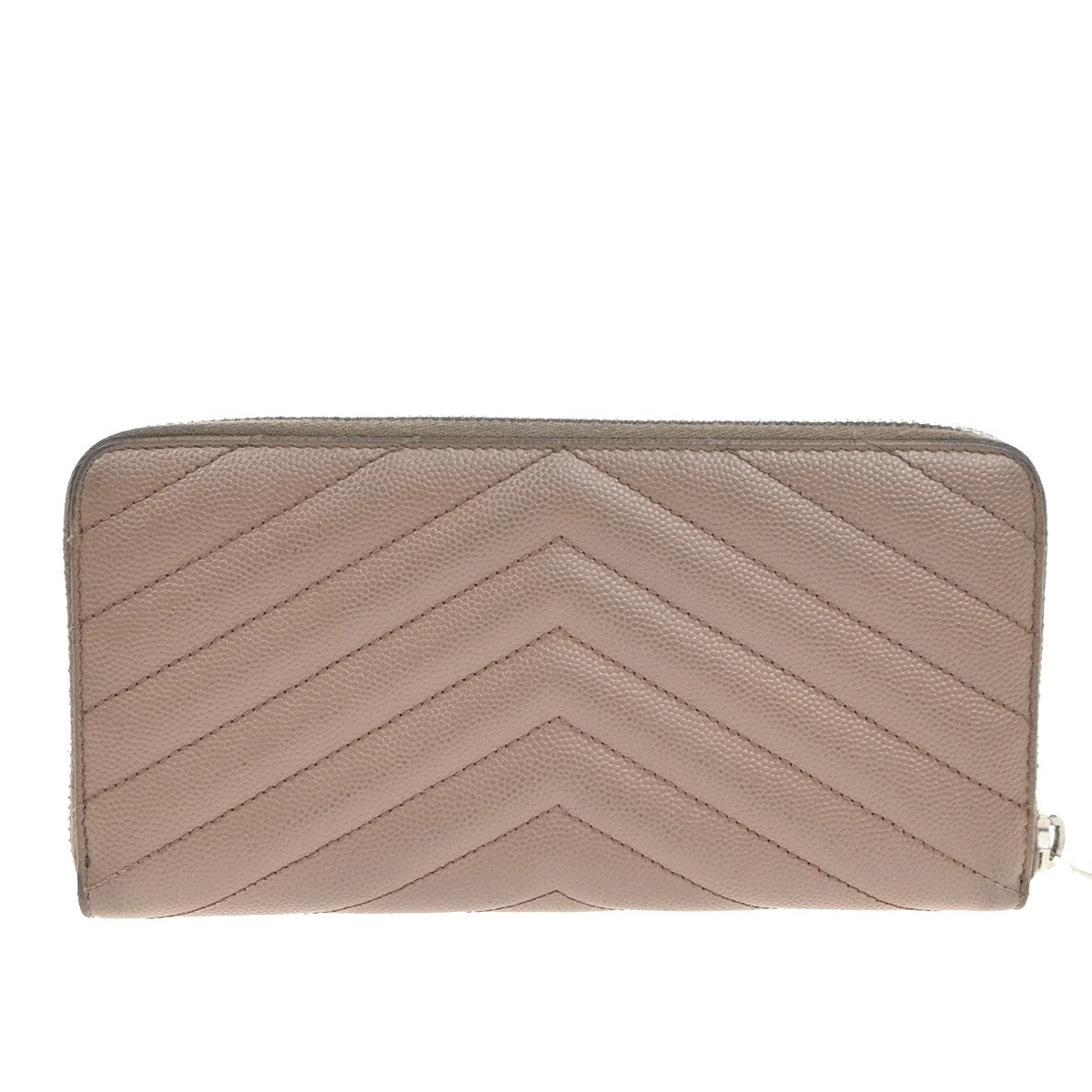 SAINT LAURENT YSL Logo Zipper Around Long Wallet Leather Beige SHW 64KP337