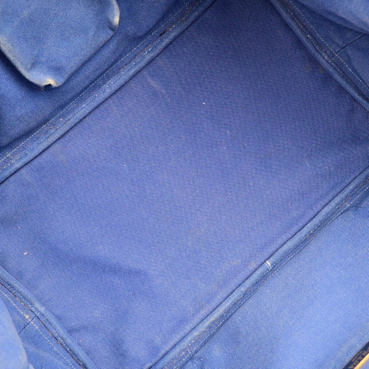 PRADA Milano Logo CANAPA Tote Hand Bag Canvas Leather Blue Gold 68EB512