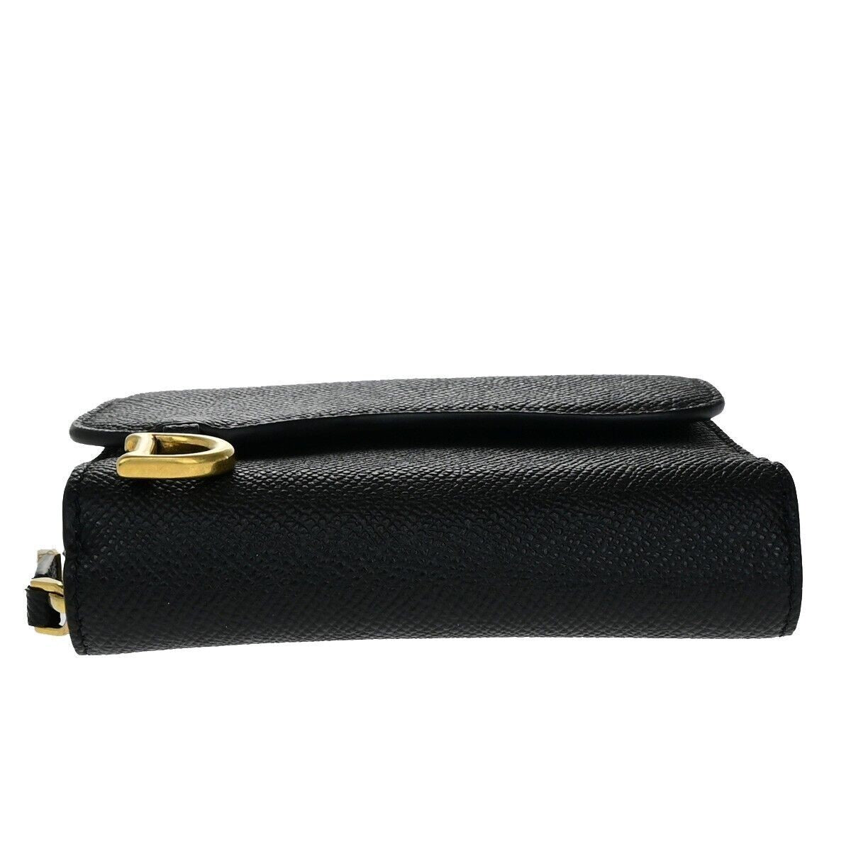 CHRISTIAN DIOR Logo Saddle Trifold Wallet Purse Leather Black GHW Italy 11RK018