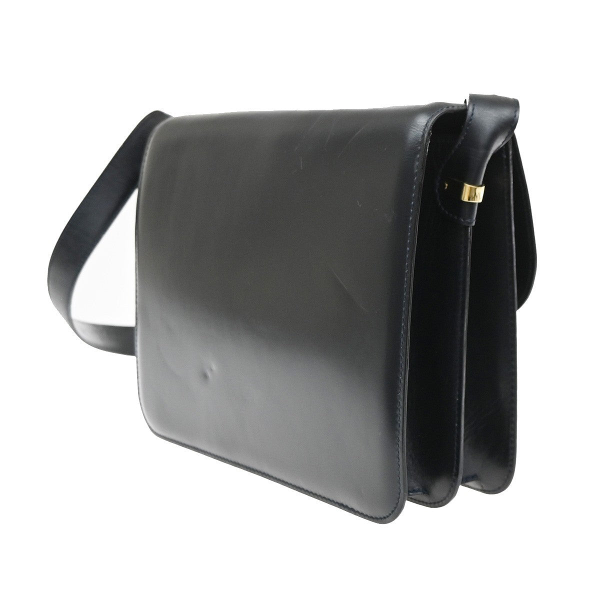 CELINE Logo Shoulder Bag Leather Blue GHW Italy 87EG397