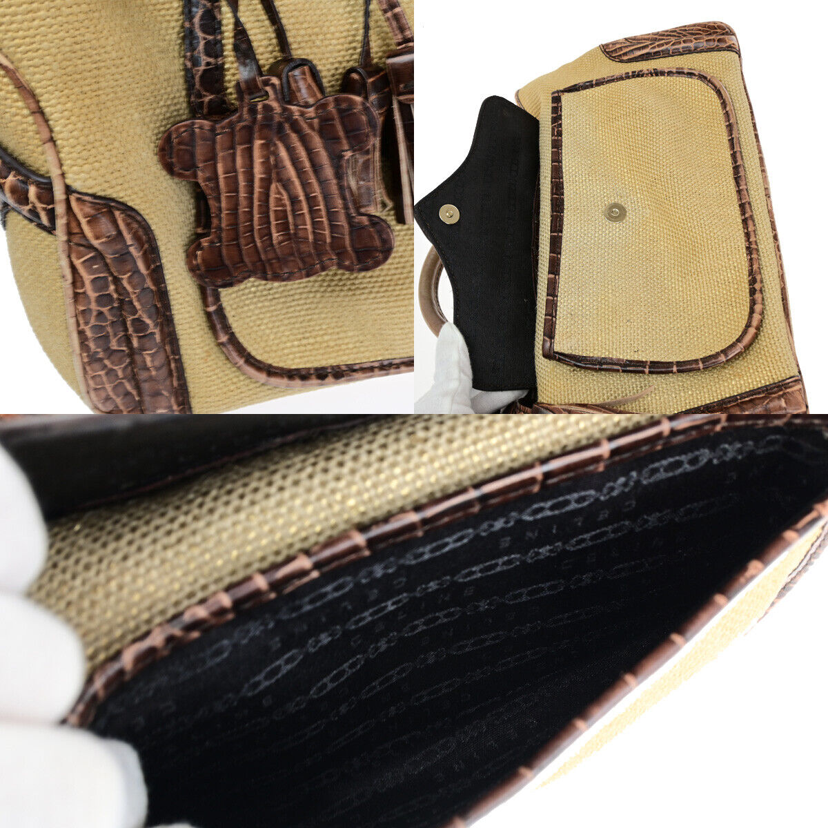 CELINE Logo Boogie Hand Bag Canvas Embossing Leather Charm Brown GHW 60YF122