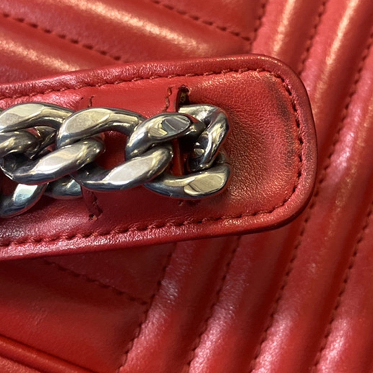 PRADA Logo Diagramme Mini Chain Shoulder Bag Leather Red SHW Italy 46RL099