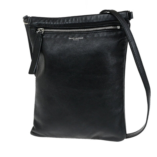 SAINT LAURENT PARIS Logo Crossbody Shoulder Bag Soft Leather Black 86SJ035