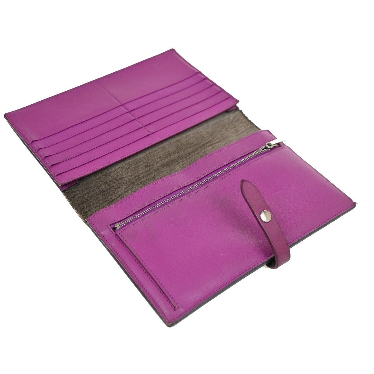 CELINE Logo Strap Bifold Long Wallet Purse Leather Pink Gray Italy SHW 02KD009