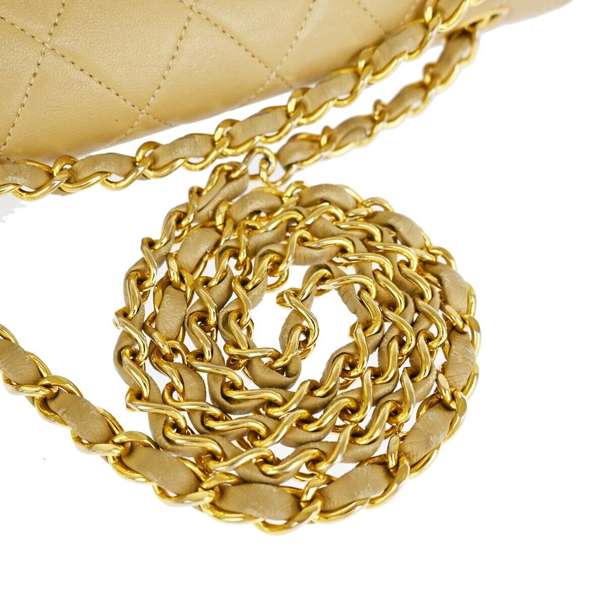 CHANEL CC Matelasse Chain Shoulder Bag Leather Beige Black GHW Vintage 318RJ663
