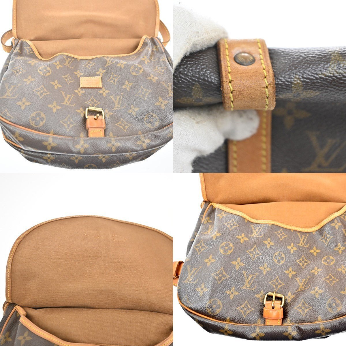 LOUIS VUITTON Logo Saumur 30 Shoulder Bag Monogram Leather Brown M42256 73MA362