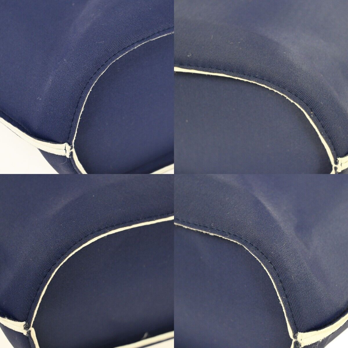 CHANEL CC Logo Metal Handle Hand Tote Bag Nylon Leather Blue Silver 35KA012