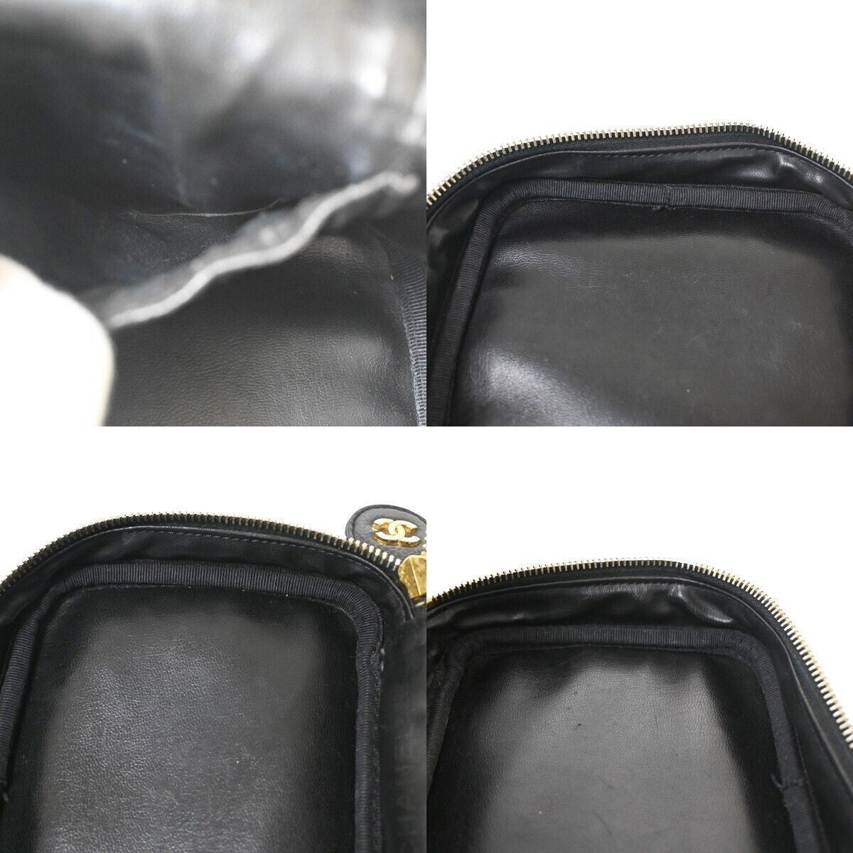 CHANEL CC Logo Cosmetic Vanity Hand Bag Grained Calfskin Leather Black 614RH061