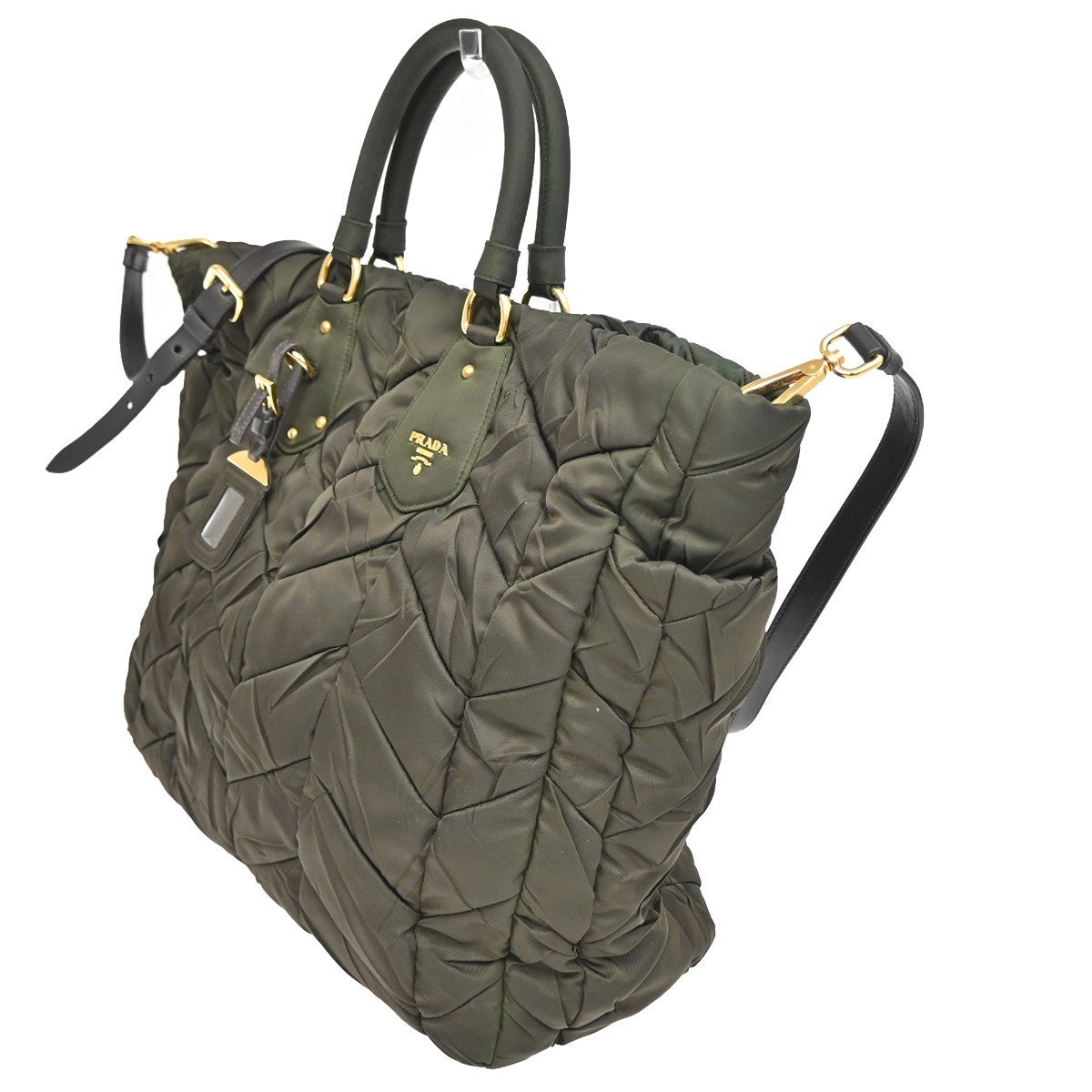 PRADA  Logo Tessuto 2-Way Hand Tote Soulder Bag Nylon Green Khaki GHW 76TA159