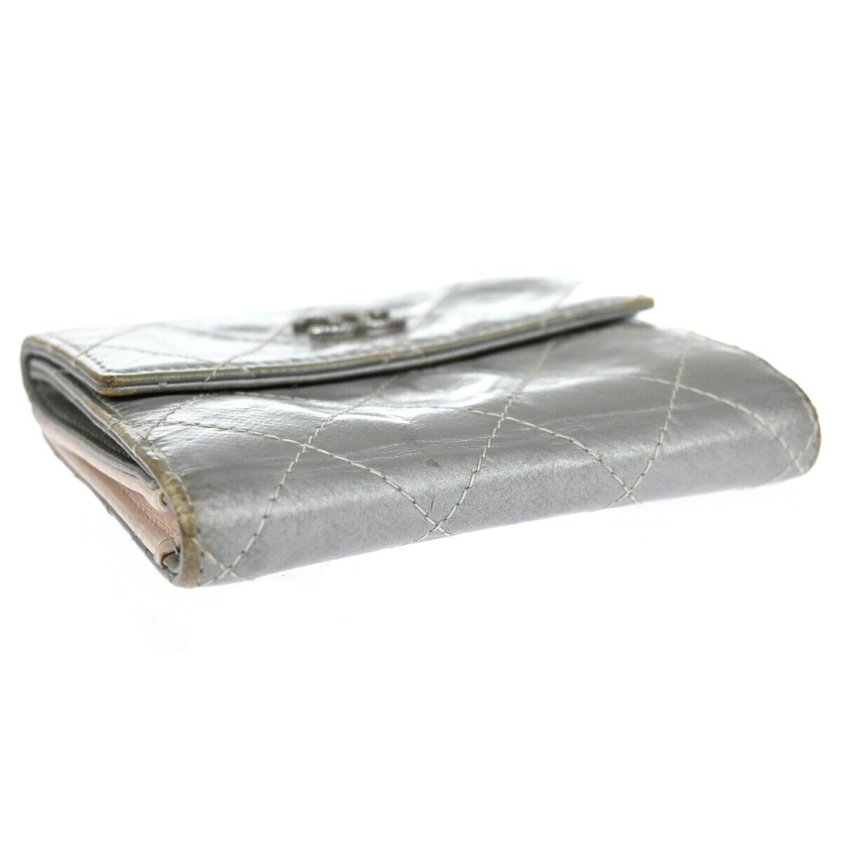 CHANEL CC Logo Matelasse Bifold Wallet Purse Leather Silver SHW Italy  04HB384