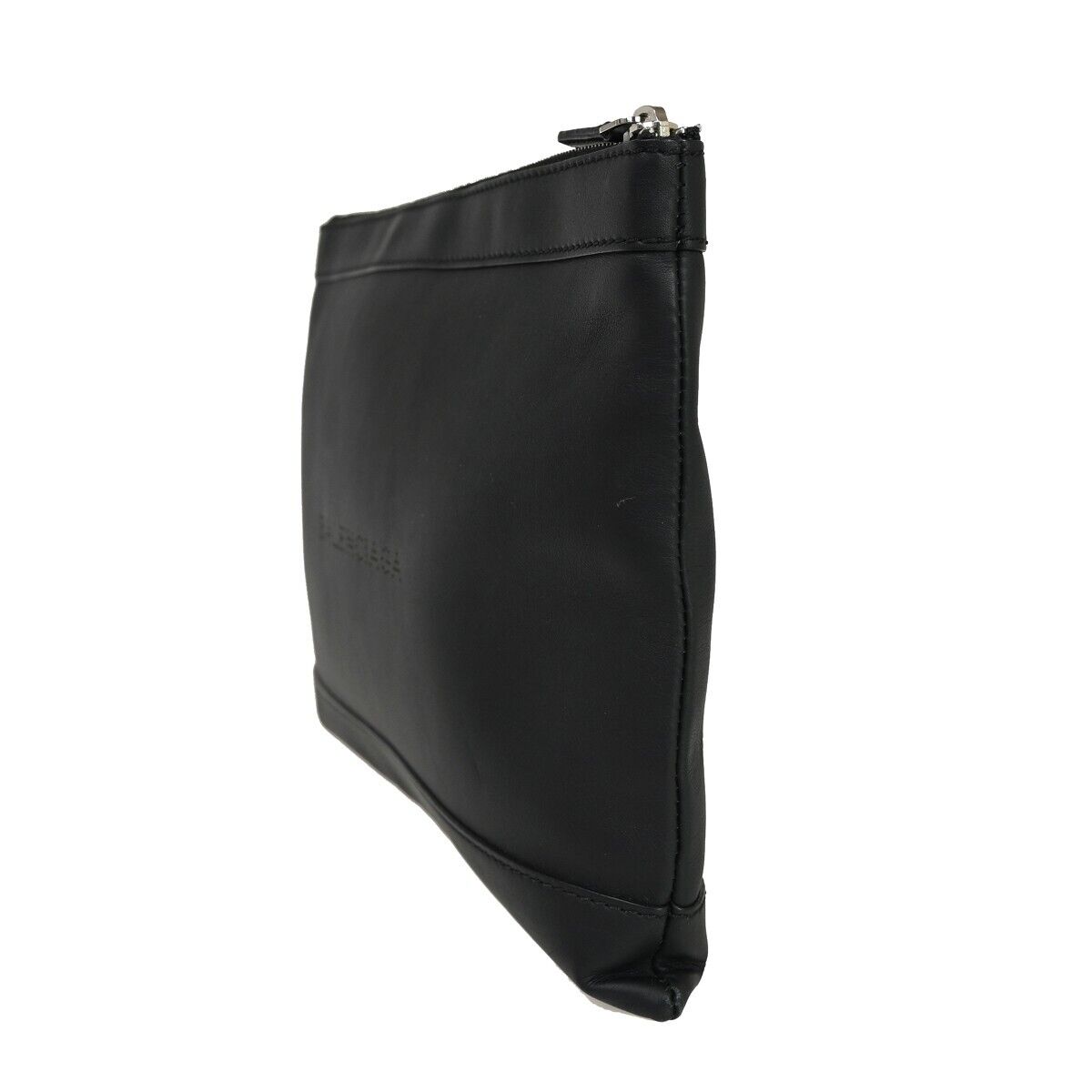 BALENCIAGA Logo Navy Clip M Clutch Hand Bag 373834 Leather Black Italy 33GA300