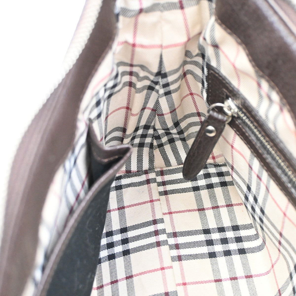 BURBERRY  Shoulder Bag Grained Calfskin House Check Brown SHW 09DA145