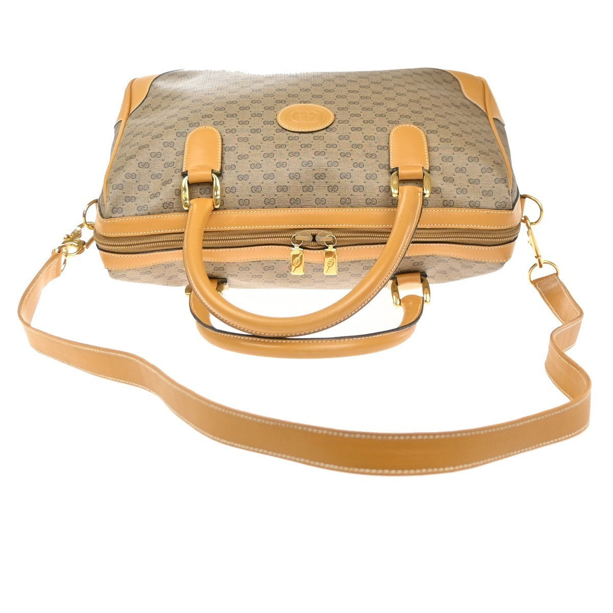 GUCCI Logo GG Pattern 2way Shoulder Hand Bag PVC Leather Beige GHW Italy 38MA555