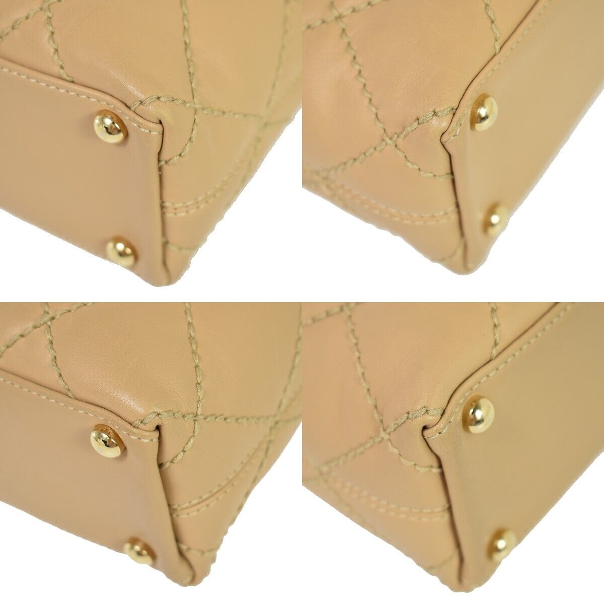CHANEL CC Logo Wild Stitch Hand Tote Bag Leather Beige Gold Italy 699RH707