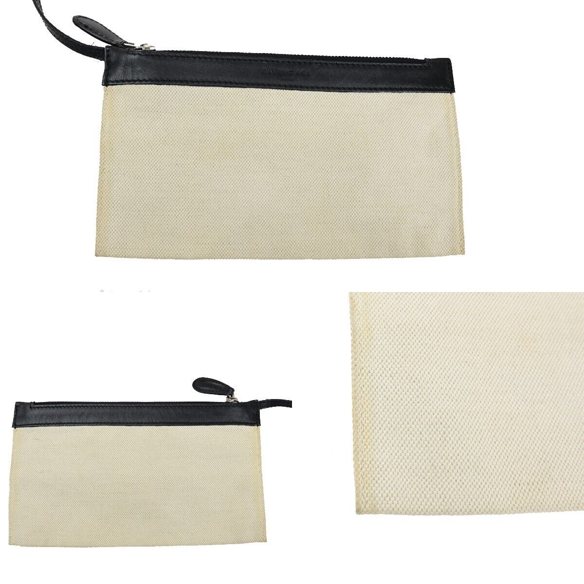 BALENCIAGA Navy Cabas M Shoulder Hand Bag Canvas Leather Ivory Black 37FB060