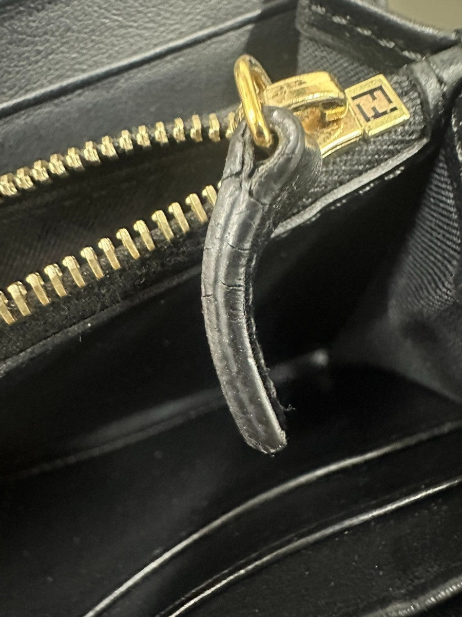 FENDI By The Way Logo Bifold Long Wallet Leather Black GHW Italy 63KD005
