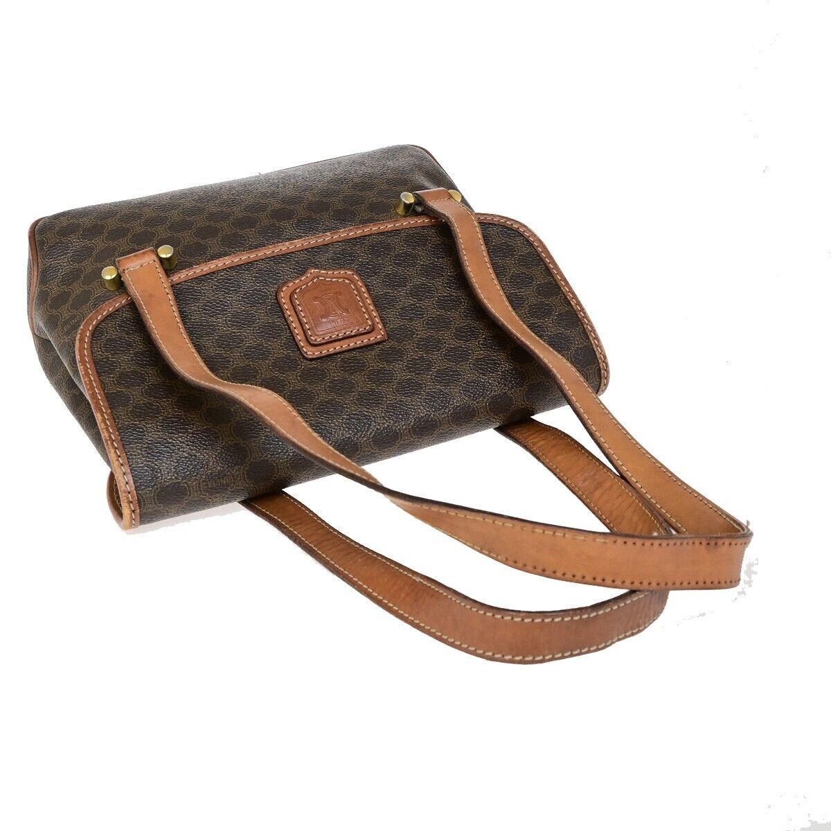 CELINE Logo Macadam Pattern Shoulder Bag PVC Leather Brown Italy Gold 60FB174