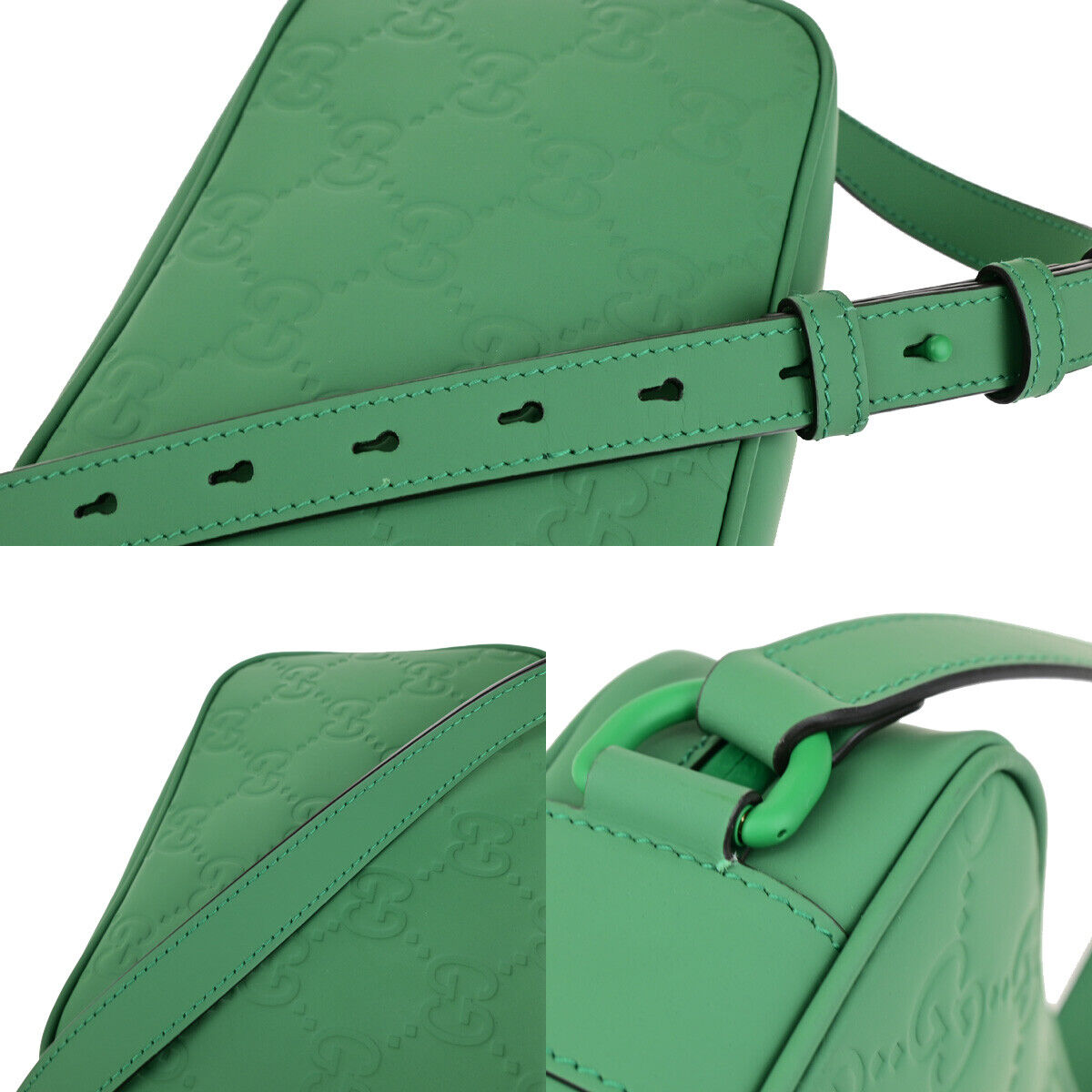 GUCCI Logo GG Rubber Effect Leather Mini Shoulder Bag Green Italy 602RK729