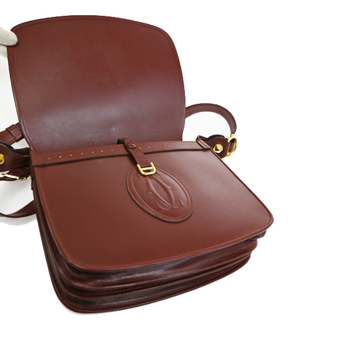 CARTIER Must Line Turn lock Shoulder Bag  Leather Burgundy Red Italy 65CA484