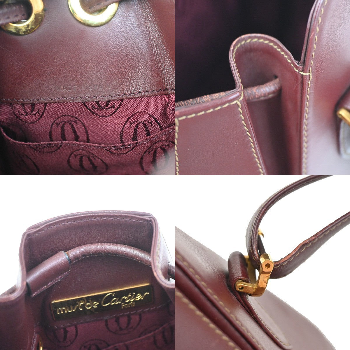 CARTIER Logo Tulip Bucket Drawstring Shoulder Bag Leather Red GHW Spain 35ZA374