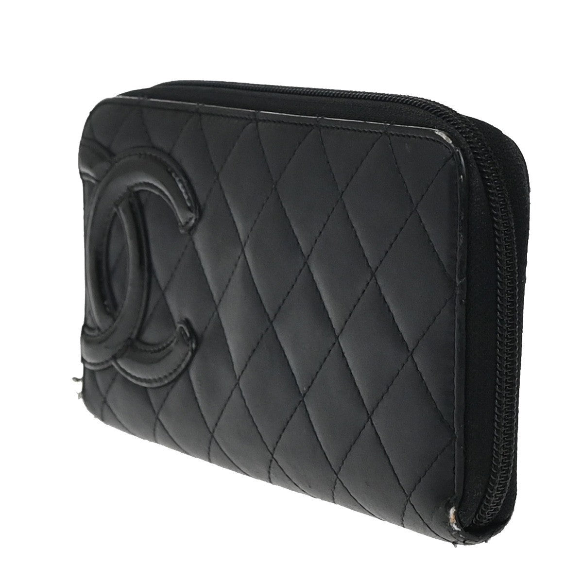 CHANEL CC Cambon Long Zipper Bifold Wallet Patent Leather Black SHW 38KP014