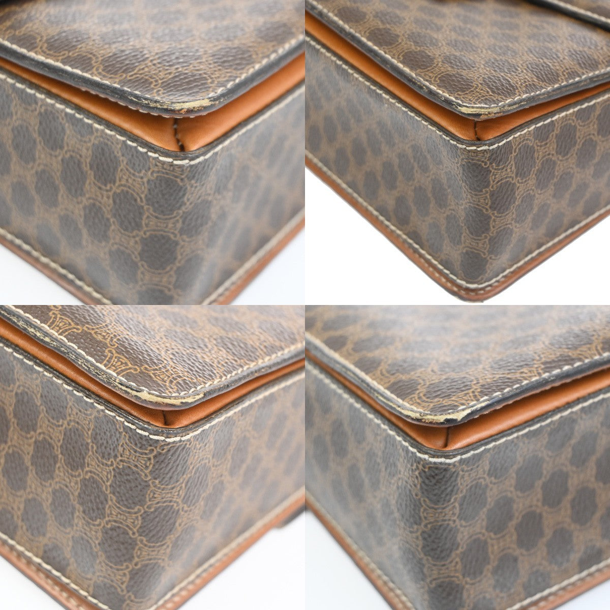 CELINE Logo Macadam Pattern Shoulder Bag PVC Leather Brown GHW Italy 32KC723