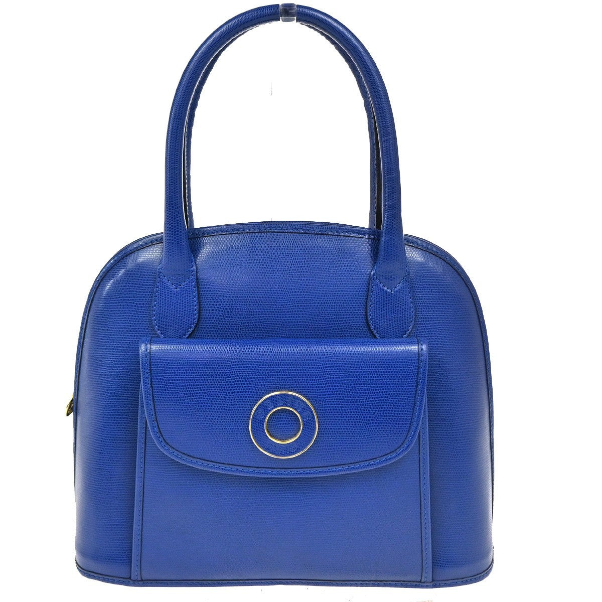 CELINE Circle Logo Handle Bag Embossing Leather Blue GHW Italy 38CA855