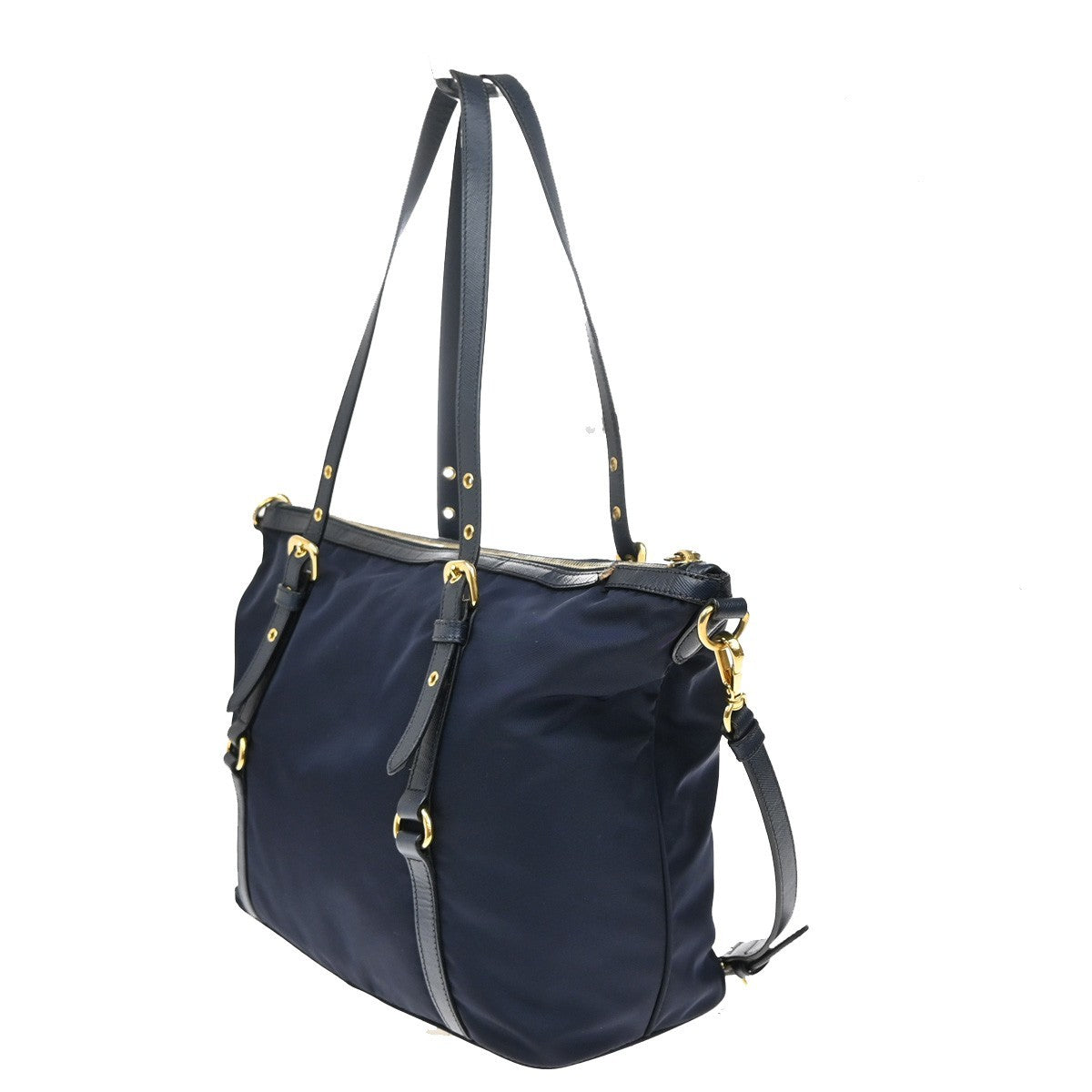 PRADA Logo 2Way Shoulder Hand Bag Nylon Leather Navy Blue GHW 1BG253 79KB502