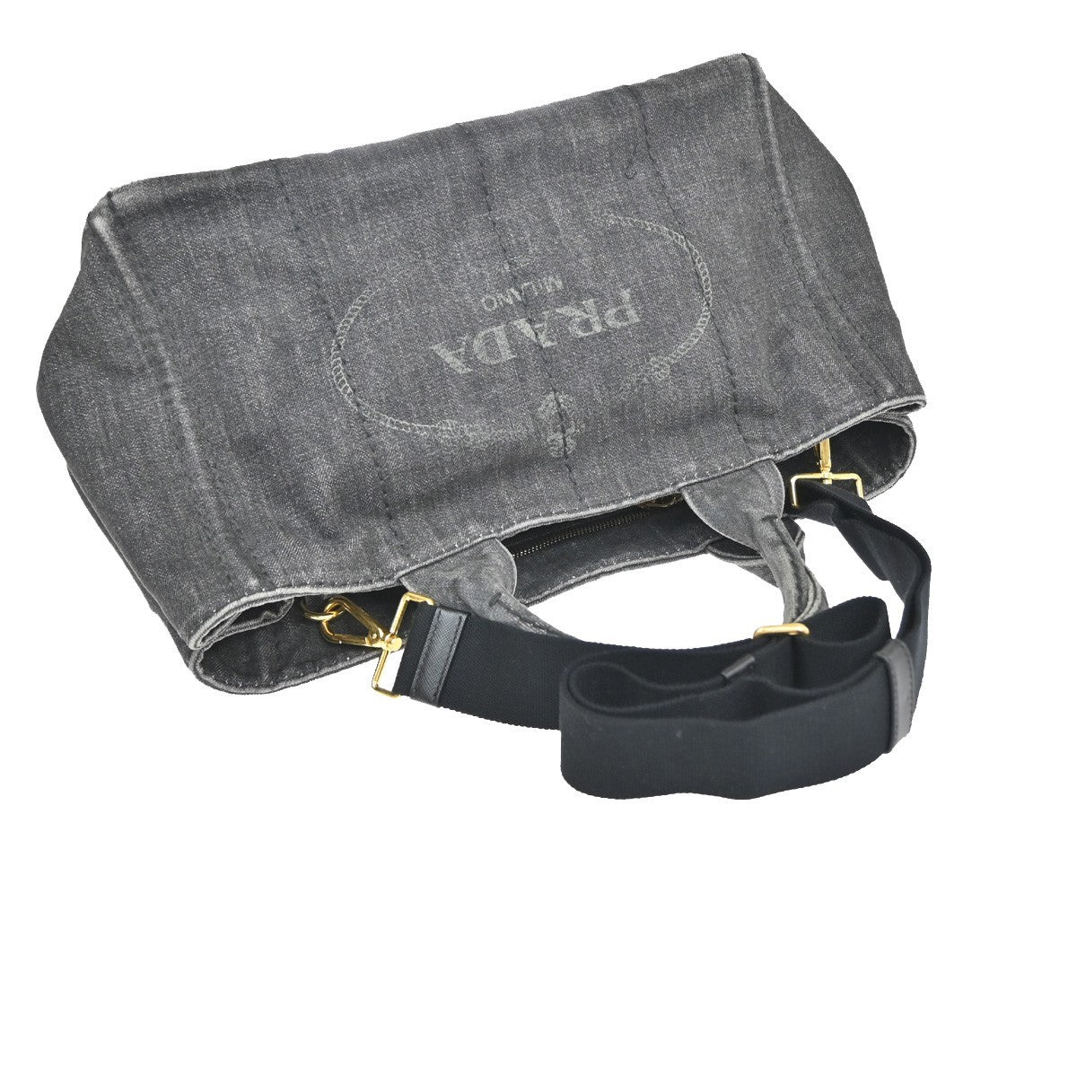 PRADA Logo Canapa 2way Shoulder Hand Bag Canvas Leather Black GHW 30MA676