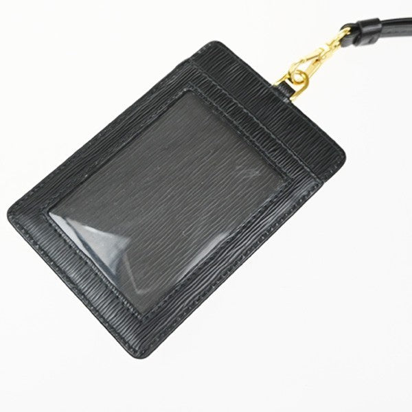 PRADA Logo Strap Card Pass Case Leather Black GHW 65RP149
