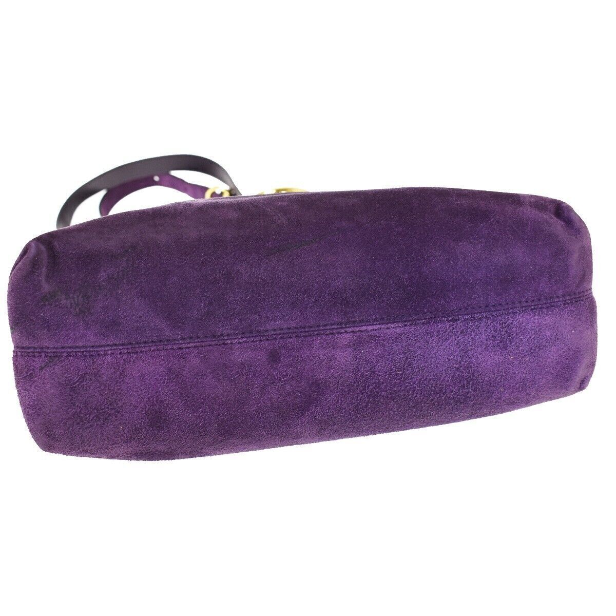 SALVATORE FERRAGAMO Gancini Shoulder Bag Suede Leather Purple Gold Italy 66YC022