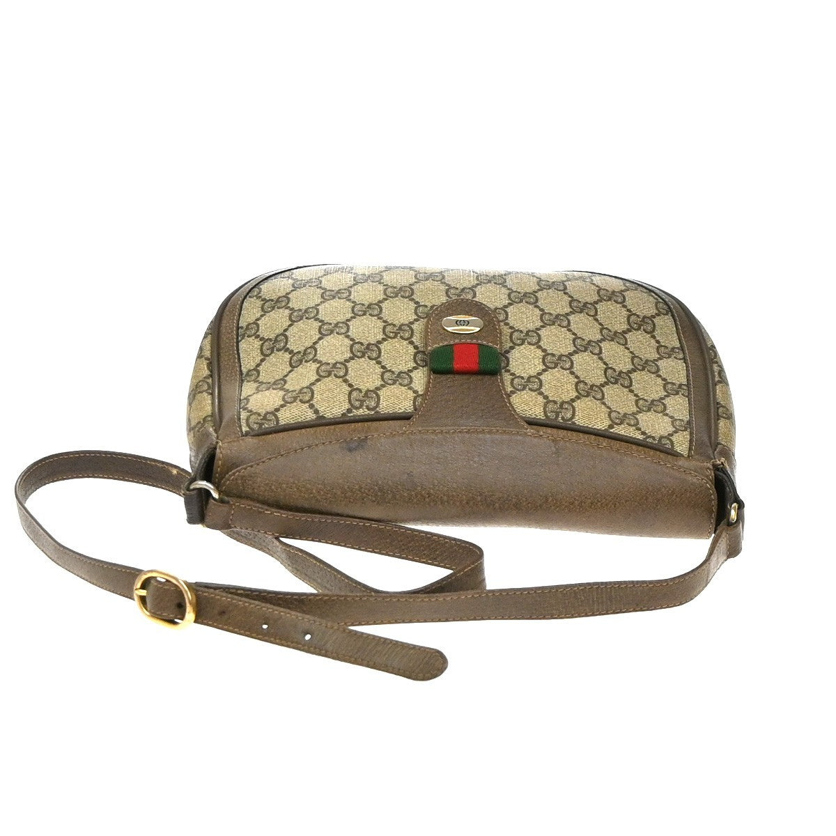 GUCCI Logo Web Sherry GG Pattern Shoulder Bag PVC Leather Brown Italy 04YJ170