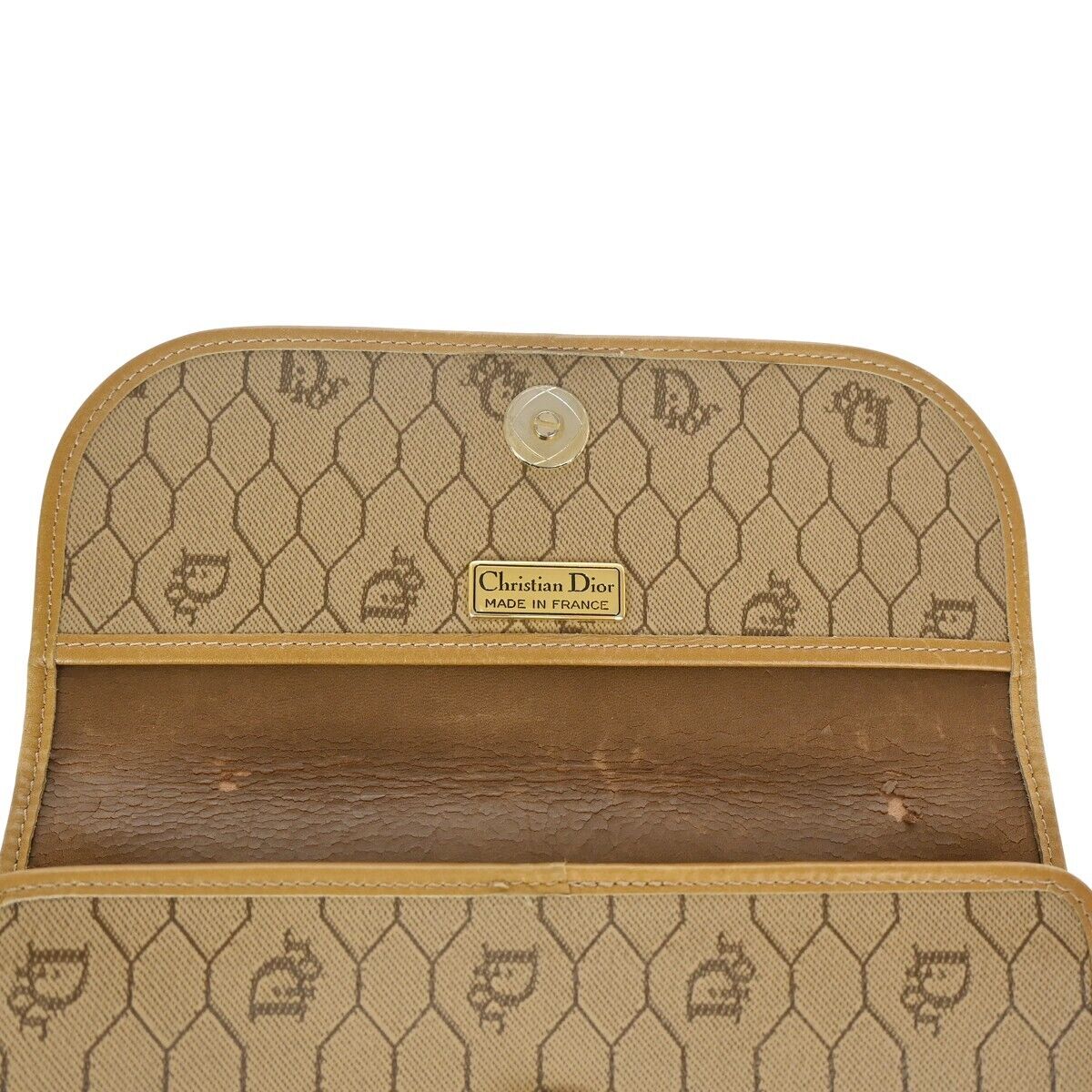 CHRISTIAN DIOR Logos Honeycomb Mini Shoulder Bag PVC Leather Brown Gold 67DA063