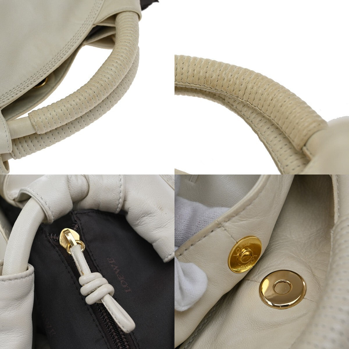 LOEWE Anagram Logo Nappa Aire Hand Bag Leather White Spain 38EE143