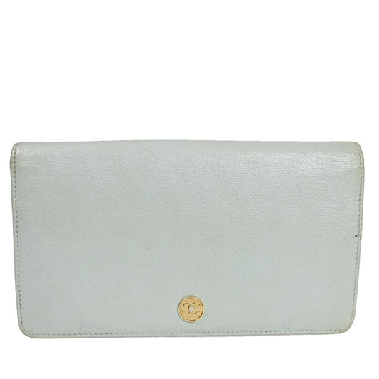 CHANEL CC Logo Long Bifold Wallet Purse Leather Light Blue Gold Italy 05GA676