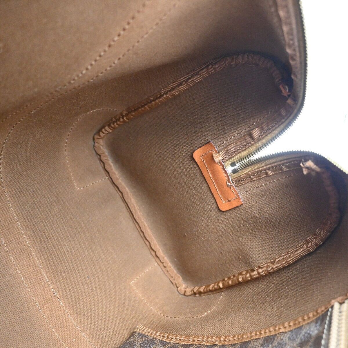 CELINE Macadam Pattern Travel Hand Bag PVC Leather Brown Gold Italy 68FA415