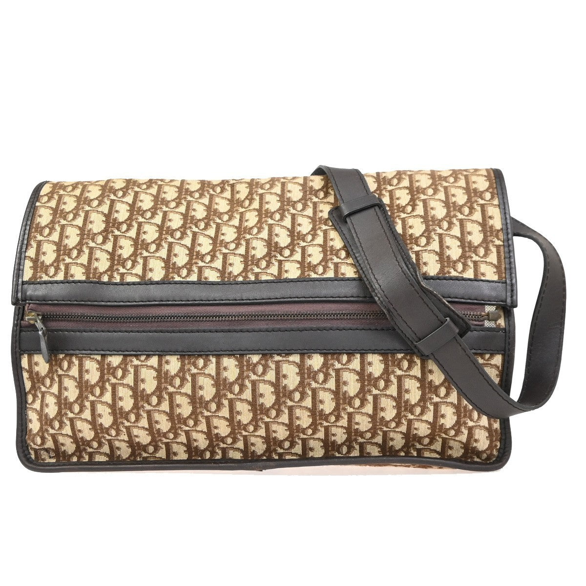 CHRISTIAN DIOR Logo Trotter Pattern Shoulder Bag Canvas Leather Brown 70KP521