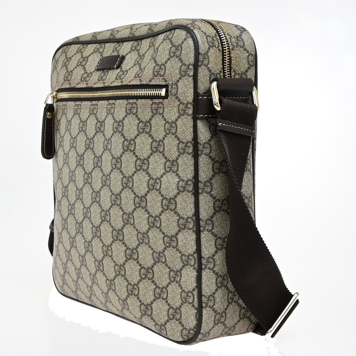 GUCCI Logo GG Pattern Shoulder Bag PVC Leather Brown GHW Italy 70EE317